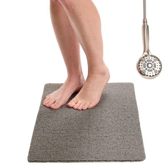 Quick Dry Shower Mat, Non-Slip PVC Bath Mat with Drain Holes, Soft Cushioned Safety Pad for Tub, Walk-In Shower, Bathroom Floors, 32" x 24", Gray