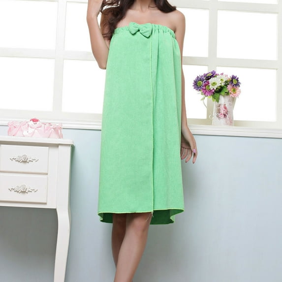 Quick Dry Soft Bath Towel For Women Stripe Sauna Spa Bathrobes Elastic Adjustable Wearable Bathrobe Microfiber/ Green Bath Towel