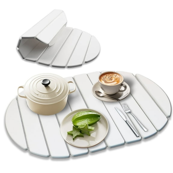 Fast-Dry Diatomaceous Earth Drying Mat, 23x15 Inch Non-Slip Stone Tray for Dishes & Cosmetics, Kitchen & Bathroom Use - White