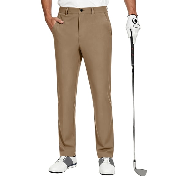 Quick Dry Straight Leg Trousers for Men Golf Dress Pants Slim Fit Casual Work Bottoms Brown S