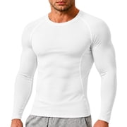 Quick Dry Stretch Base Layer for Men Athletic Running Gym Workout Top Mens Long Sleeve Compression Shirt Training Fitness Exercise White 2XL
