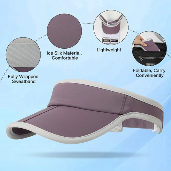 Quick Dry Sun Visor Hat - Breathable Empty Top Sports Cap with Wide Brim for Tennis, Golf and Running Dark Purple One Size