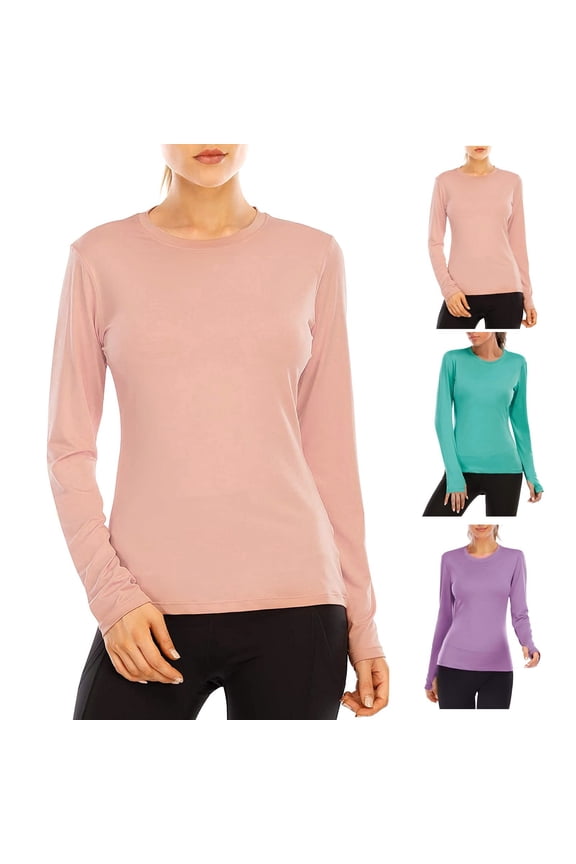 Quick Dry Sunscreen T Shirts for Women Summer Breathable Tee Long Sleeve Crewneck Top Purple S