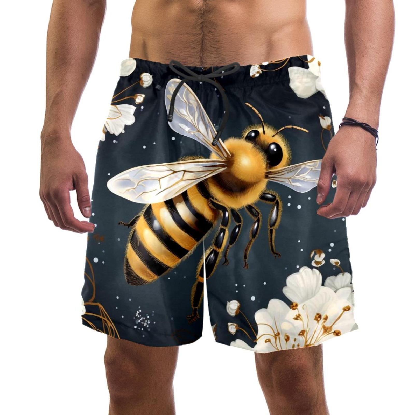 Quick Dry Surfing Beach Shorts with Mesh Lining Starry Sky and Bee
