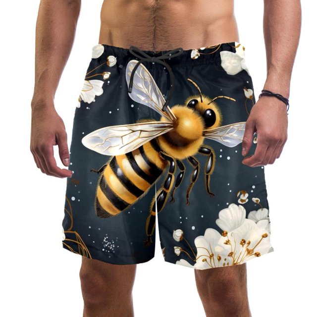Quick Dry Surfing Beach Shorts with Mesh Lining Starry Sky and Bee