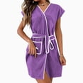 thumbnail image 1 of Quick Dry Terry Robe For Women, Long Sleeve Bathrobe With High Absorbency, Soft Cotton Blend Pajama Set, Spa Lounger & Beach Cover Up, House Coat Purple Free Size, 1 of 6