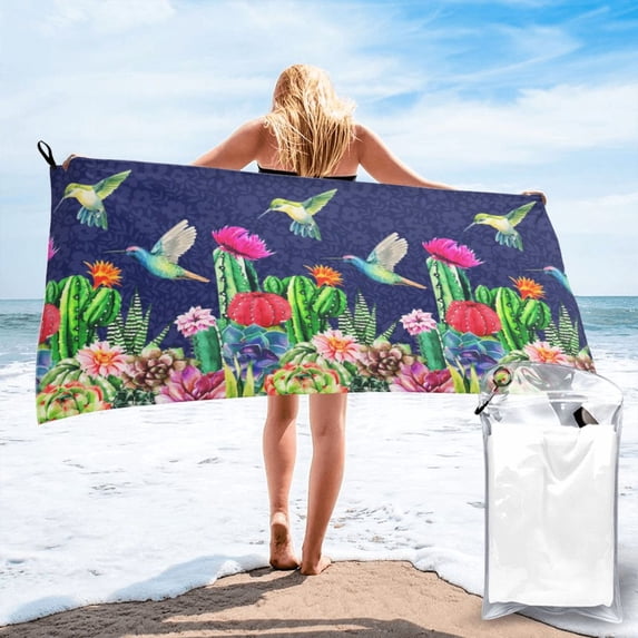 Quick Dry Towel Spring Hummingbird Cactus Quick Dry Microfiber Soft And Absorbent Bath Towel Outdoor Travel Oversized Beach Towel For Adults Kids