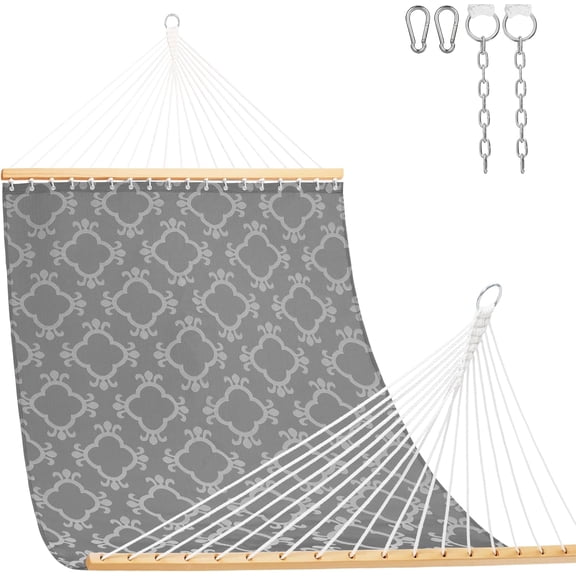 Quick Dry Two Person Hammock with Spreader Bar and Chains, Textliene Fabric, 450 lbs Capacity, Four Leaf Clover