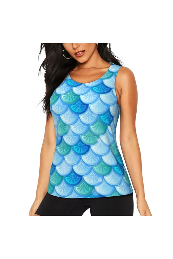 Quick-Dry Workout Tank Top Athletic Sleeveless Shirt for Running Yoga Gym, Fish Scale Pattern