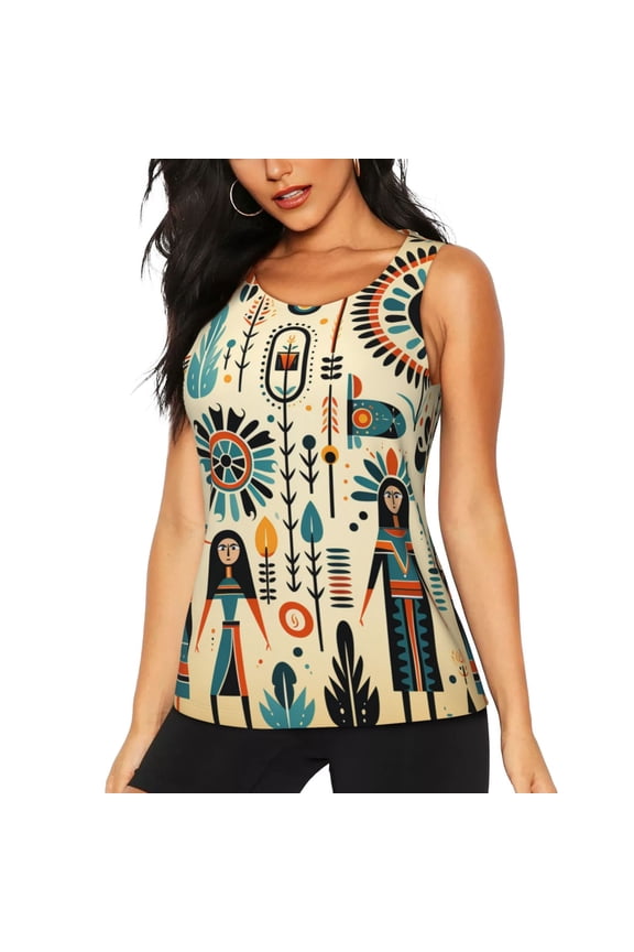 Quick-Dry Workout Tank Top Athletic Sleeveless Shirt for Running Yoga Gym, Native American Tribe Cartoon Art