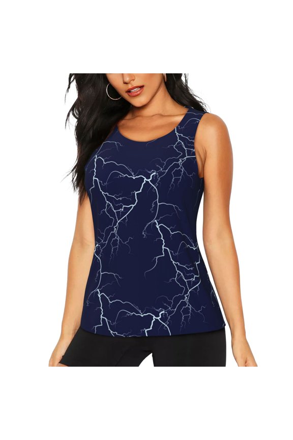 Quick-Dry Workout Tank Top Athletic Sleeveless Shirt for Running Yoga Gym, White Lightning Thunder