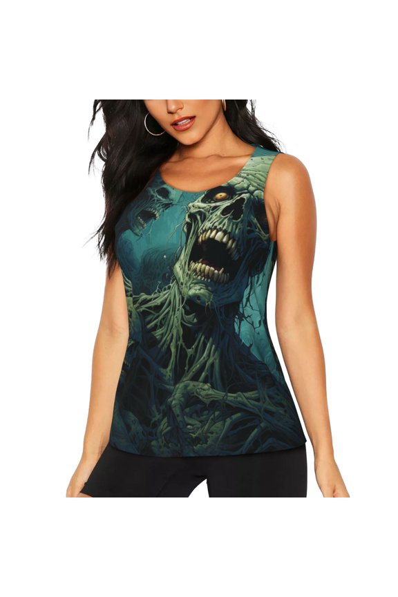 Quick-Dry Workout Tank Top Athletic Sleeveless Shirt for Running Yoga Gym, Zombie Skull Art