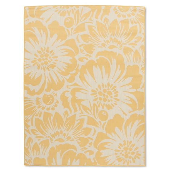 Quick Dry Yellow Floral Indoor Outdoor Rug