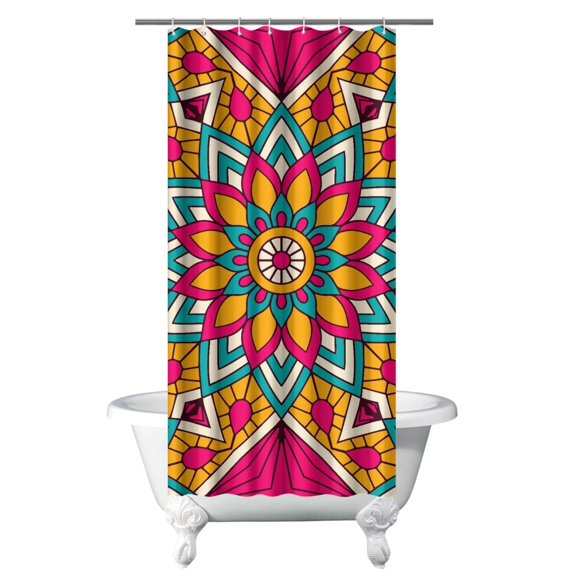 Quick-Drying 36x72 Boho Daisy Print Shower Curtain, Yellow & White Flowers on Polyester with Plastic Rings for a Retro Bathroom Look