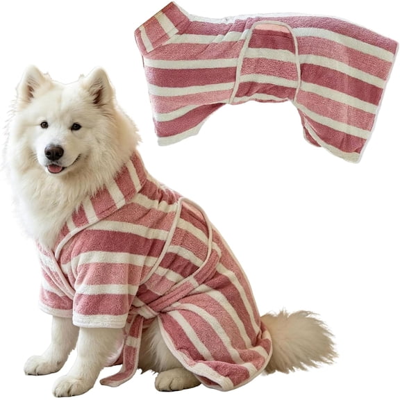 Quick-Drying Absorbent Pet Bathrobe, Striped, Adjustable Strap, Post-Bath, for Cats Dogs