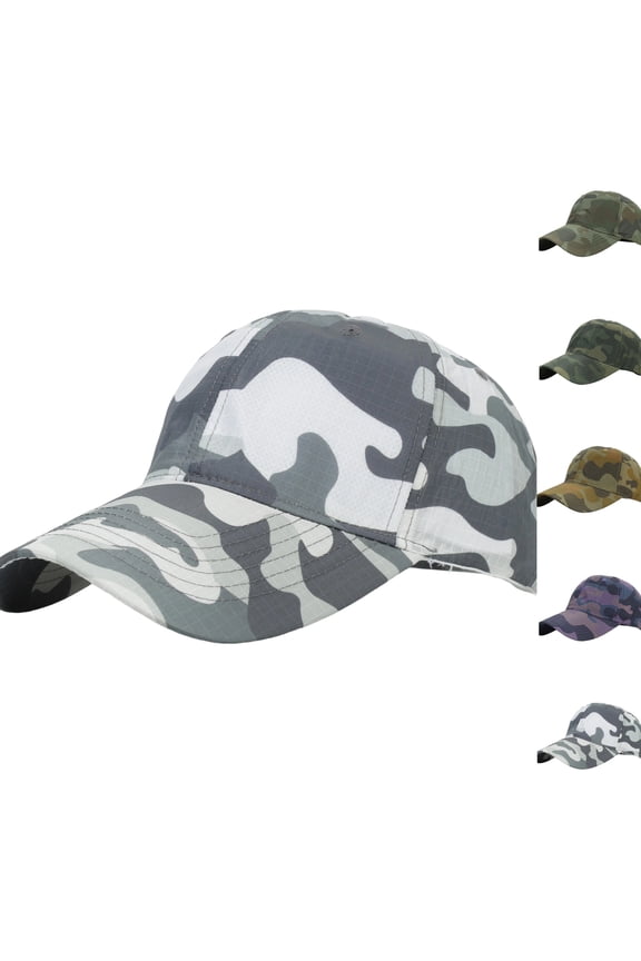 Quick-Drying Baseball Cap Unisex Adjustable Snapback Camo Sun Hat Style Caps for Hunting Fishing Camping White One Size