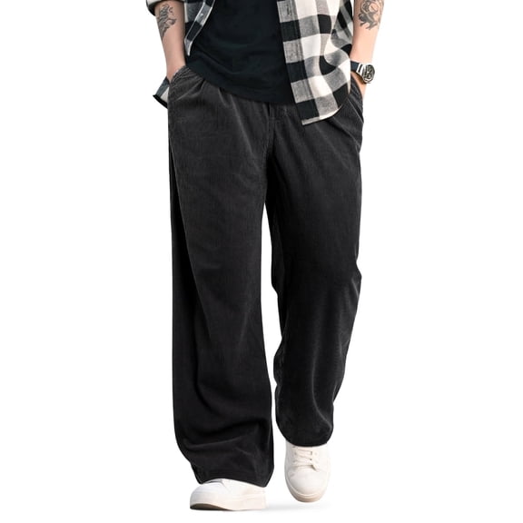 GINGTTO Men's Casual Fashion Soft Corduroy Wide-Leg Pants
