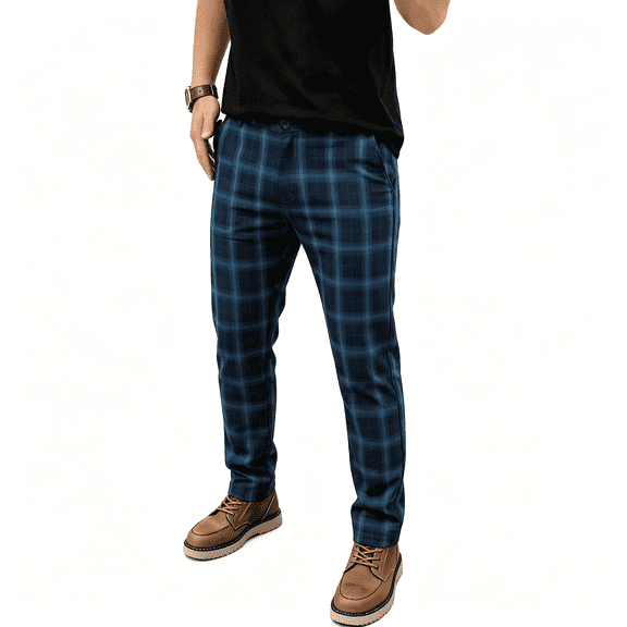 GINGTTO Men's Stretch Casual Plaid Chino Pants Slim Fit Dress Pants