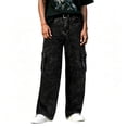 thumbnail image 1 of Smawell Men's Black Tie Dye Wide Leg Cargo Jeans, Relaxed Fit Multi Pocket Streetwear Denim Pants for Casual Daily Wear, 1 of 7