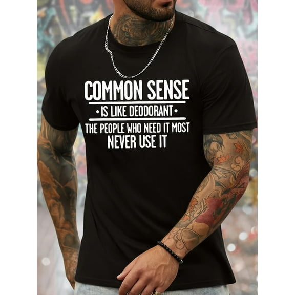 Quick Drying Breathable Short Sleeve 'COMMON SENSE...' Print Tees For Men, Casual T-Shirt For Running Training, Spring And Summer