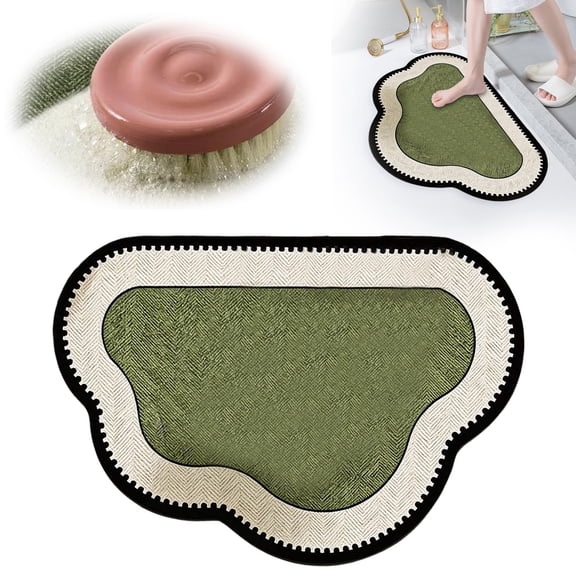 Quick-Drying Diatomite Bathroom Carpet Green 15.7"x23.6", Cloud Shape Scalloped Wavy Edge Anti-Slip Absorbent Rug for Kitchen Bath Laundry, Soft Floor Mat, Fast Absorbing & Earth Friendly, By Harlik