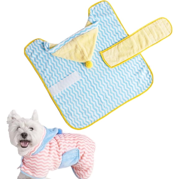 Quick Drying Dog Bathrobe, Dog Bath Robe, Super Absorbent Quick-Dry Pet Towel with Hood, Ultra-Soft Dog Drying Coat for Small Medium Large Dogs & Cats (Blue + Yellow, X-Small)