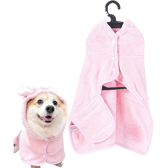 Quick Drying Dog Bathrobe, Dog Bath Robe, Super Absorbent Quick-Dry Pet Towel with Hood, Ultra-Soft Dog Drying Coat for Small Medium Large Dogs & Cats (Pink, Small)