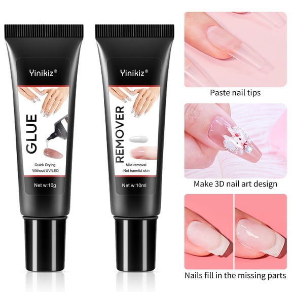 Quick Drying Nail Glue for Press Ons with Remover for Press On Nails Tips No Need for UV Lamp Long Lasting Fake Acrylic Nails Kit Glue Gel
