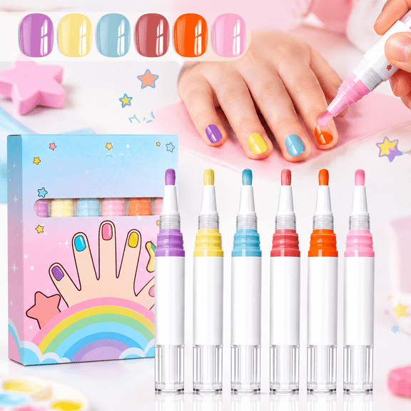 Quick-Drying Nail Polish Pens Peel-Off Nail Art Kit for Nail Decorations, Odorless Colorful Toy Nail Decorations For Girls