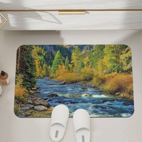 Quick-Drying Non-Slip Bath Mat Natural Forest Landscape Pattern Absorbent Bathroom Rug for Sink Shower Bathtub 16x24