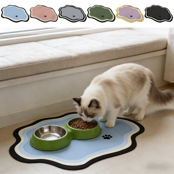 Quick-Drying Pet Feeding Mat - Absorbent Non-Slip Bowl Mat for Cats & Dogs, Waterproof Pet Food & Water Dispenser Mat, Easy-to-Clean Indoor Pet Mat for Mess-Free Feeding, 16*12in, Green