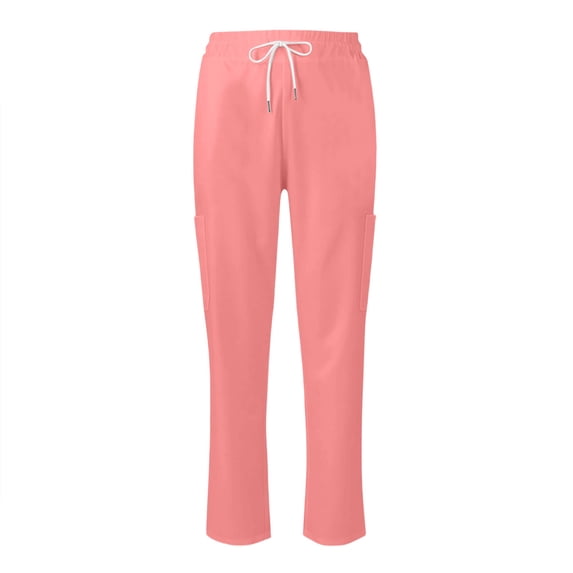 Quick-Drying Scrubs for Women Medical Pant Drawstring Straight Leg Bottoms 4 Pockets Pink L