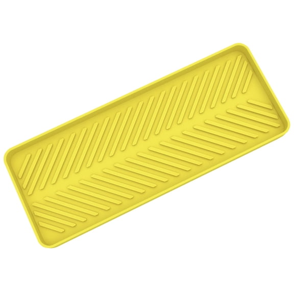 Quick Drying Silicone Organizer Tray For Sponge Soap, Kitchen Sink Counter Drying Rack For Bathroom Vanity, Non Slip Drainage Mat For Bottles, Yellow 23x9cm
