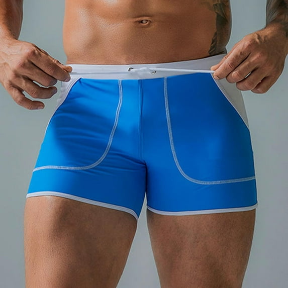 Quick-Drying Swim Trunks for Men with Pockets and Drawstring Board Shorts Mens Casual Color Block Stretchy Slim Low Waisted Swimming Bathing Suits