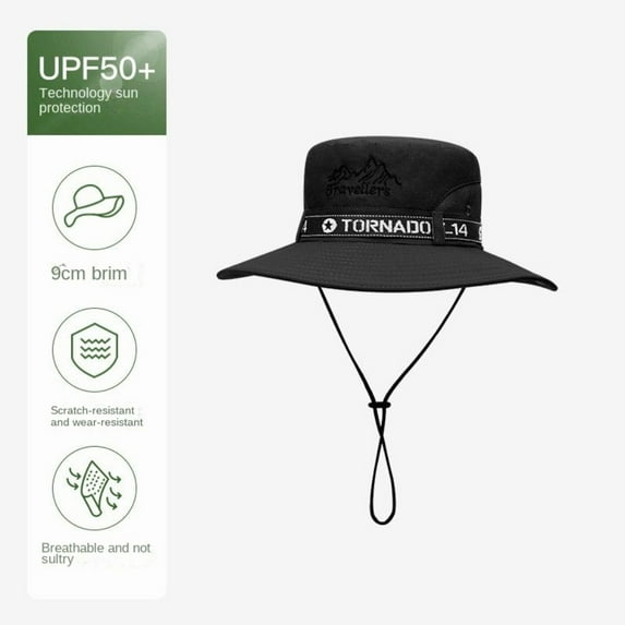 Quick Drying UV Sun Protection Wide Brim Mountaineering Hat Sun Protection Sun Hat Men Bucket Hat Wide Brim Hat BLACK