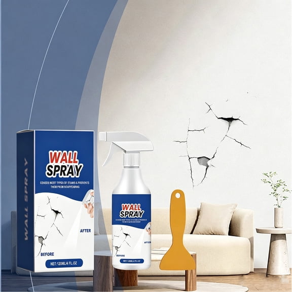 Quick Drying White Wall Repair Spray, 4 fl oz Touch Up Kit with Scraper Tool, Hides Cracks Stains and Marks on Interior Walls, Ceilings and Trim, White