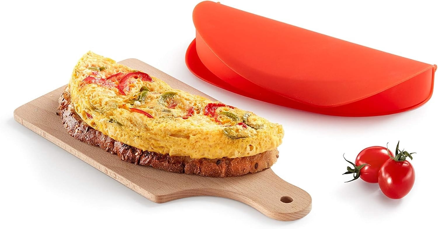 Quick & Easy Microwave Omelette Maker 100% Platinum Silicone Red Egg Cooker Heat Resistant Dishwasher Safe with Recipe Book