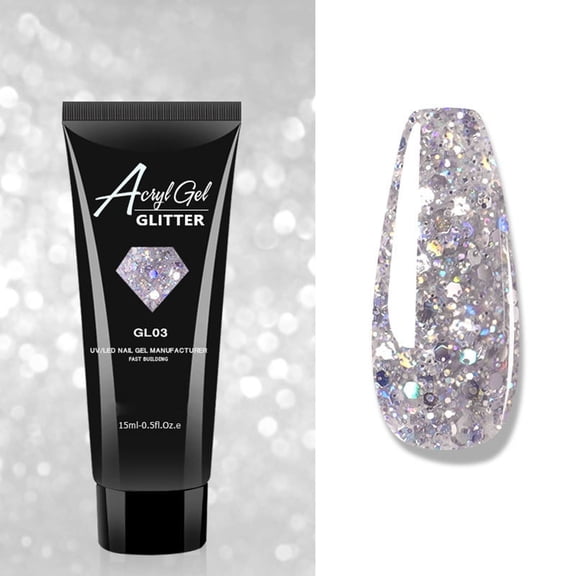 Quick Extension Gel with Glitter, #03 - Salon Recommended Removable Nail Extension Gel, Quick Crystal Formula 15Ml, Nail Extension Easter Mother'S Day Paste Nail Extension Makeup Organizers