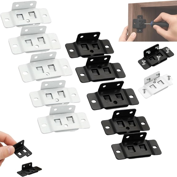 Quick Fitting Furniture Joint Bracket, 2-in-1 Locking Insert Shelf Brackets, Heavy Duty Stainless Steel Furniture Connector Corner Brace with Screws, for Cabinets, Drawers, Tables (10pcs)