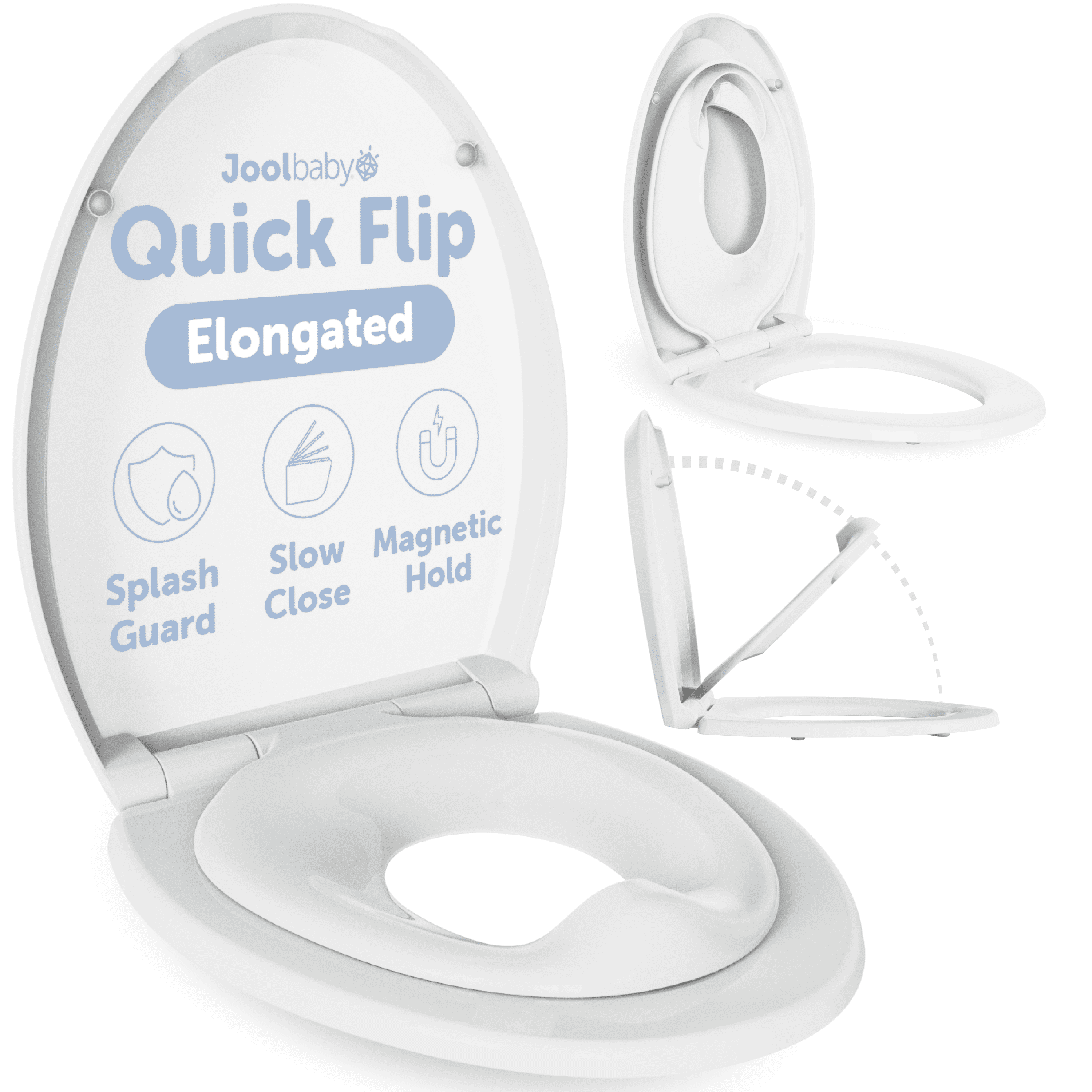 White Elongated Toilet Seat with Built-In Potty Training Seat