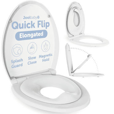 Quick Flip Elongated Toilet Seat with Built-In Potty & Splash Guard for Toddler Training, Slow Close - Jool Baby