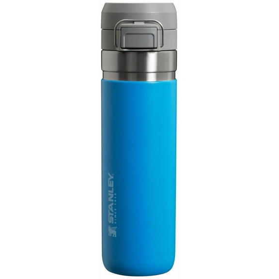 Quick Flip GO 24oz Stainless Steel Water Bottle with One-Hand Push Button, Leakproof for Hiking Camping Work, Blue