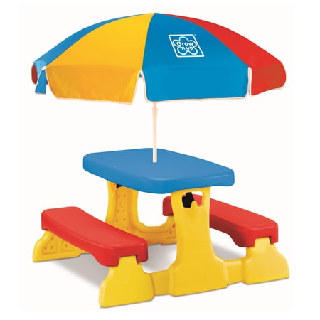 Quick Fold Kids Picnic Table with Umbrella - UV Protected Plastic for Outdoor Fun