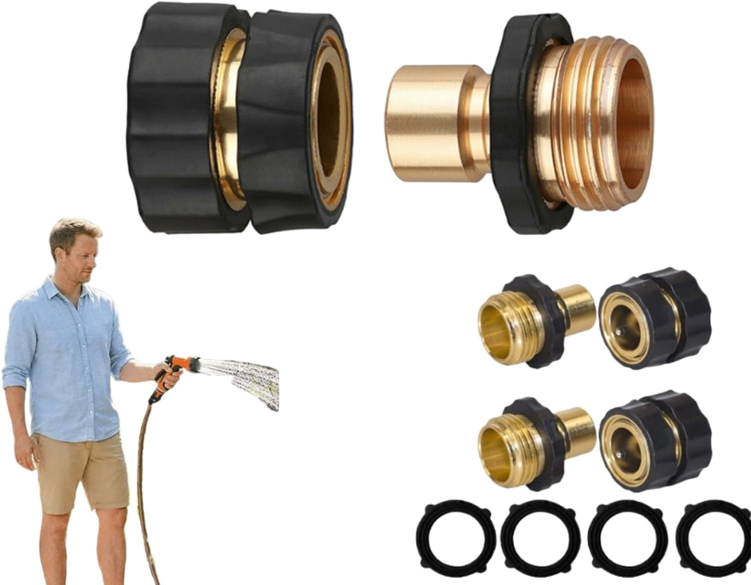 Quick Garden Hose Connector Set, 3/4 Inch Garden Hose Fitting Quick Connector Male and Female Set, Garden Hose Quick Connect, Quick Connect Hose Fittings, for Sprinklers, Nozzles & More (6PCS)