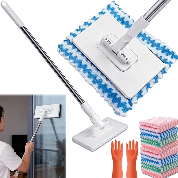 Quick Grip Mini Mop, Zero Touch MiniMop, Disposable Clip Mopstick Reusable Cloths, Retractable Gap Dust Cleaner Flat Mops with Locking Head & Sweeping Cloths