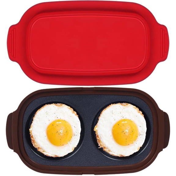 Quick-Heat Microwave Egg Cooker, Portable Poacher/Fryer Egg, Egg Cooker for Breakfast Sandwiches Maker for 2 Eggs, for Kitchen, Travel, Gifts Dishwasher-Safe (red)