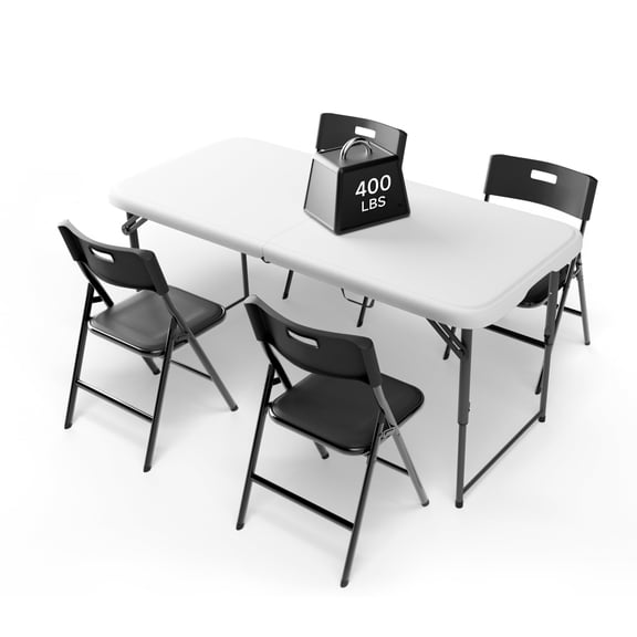 Quick-Height 4FT Folding Table and 4 Chairs Set – Heavy-Duty Portable Furniture for Camping & Parties, 400 lb Table & 330 lb Chair Capacity, Indoor/Outdoor Use