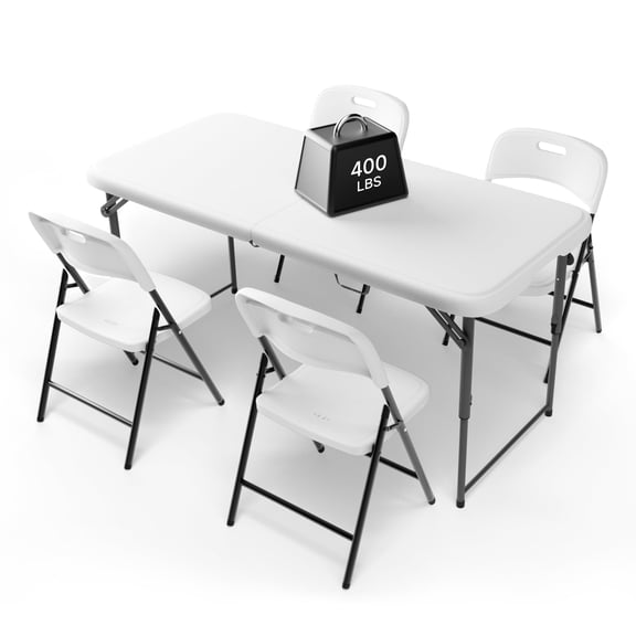 Quick-Height 4FT Folding Table and 4 Chairs Set – Heavy-Duty Portable Furniture for Camping & Parties, 400 lb Table & 600 lb Chair Capacity, Indoor/Outdoor Use