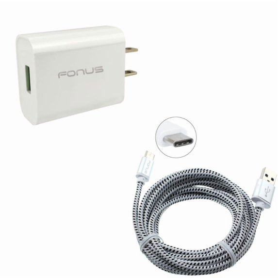 Quick Home Charger + 6ft USB Cable for Motorola One 5G Ace Phone - 18W USB Travel Wall and Type-C Charger Cord Power Wire Combo for Motorola One 5G Ace (2021)