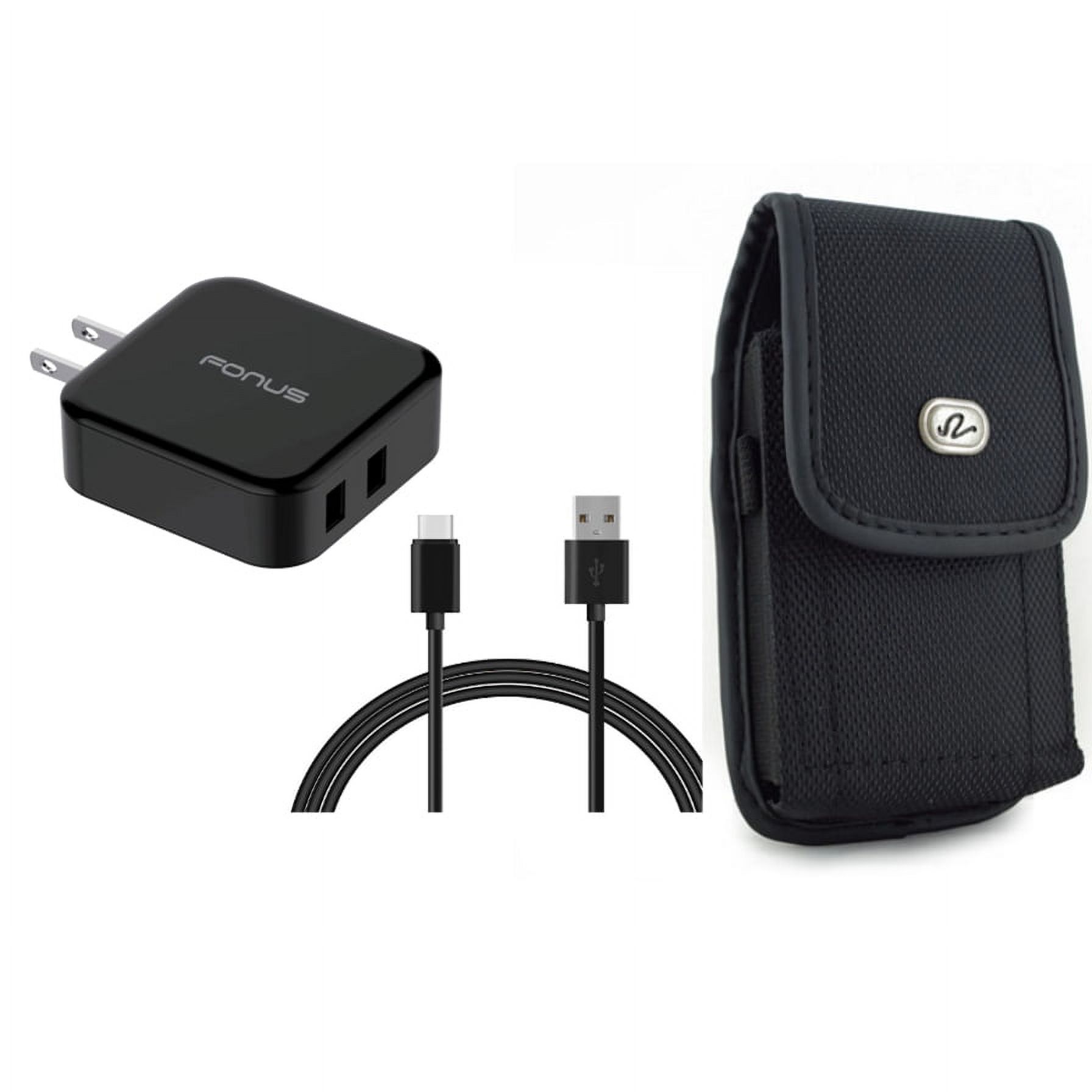 Quick Home Charger & Case Belt Clip for iPhone 15 Pro Max - 30W 6ft USB Cable 2-Port USB Power Cord and Rugged Holster Canvas Cover X9O for iPhone 15 Pro Max (6.7")